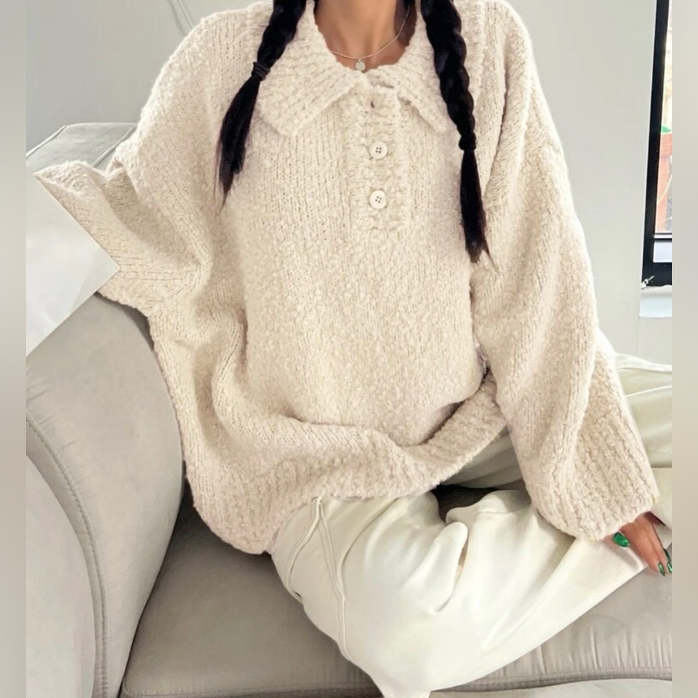 Half button drop shoulder sweater